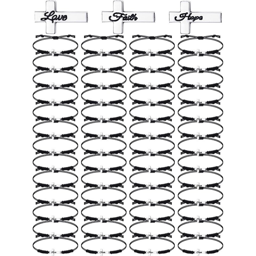 48 Black Christian Friendship Bracelets Array Faith Hope Love Adjustable Cross R